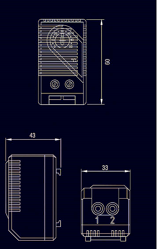 SG.KTO011 NC thermostat body dimensions drawing reference
